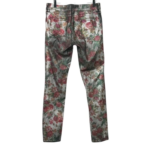 Street Label Los Angeles Coated Jeans Roses Floral Straight Metallic USA Size 32 - Picture 3 of 11